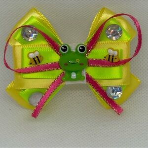 Frog and Bee Kids Hair Bow - Yellow and Pink